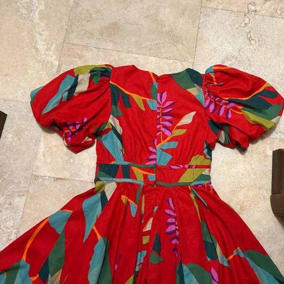 House of Harlow 1960 Linen Blend Red Floral Puff Sleeves Dress,  Size 6 - Picture 4 of 16